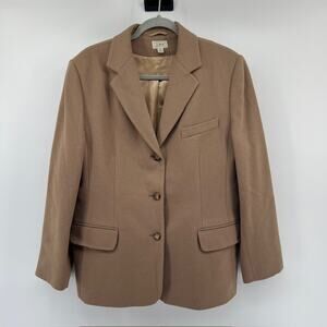 LL Bean Wool Cashmere Blazer Jacket Womens 16P Camel Tan Office Professional